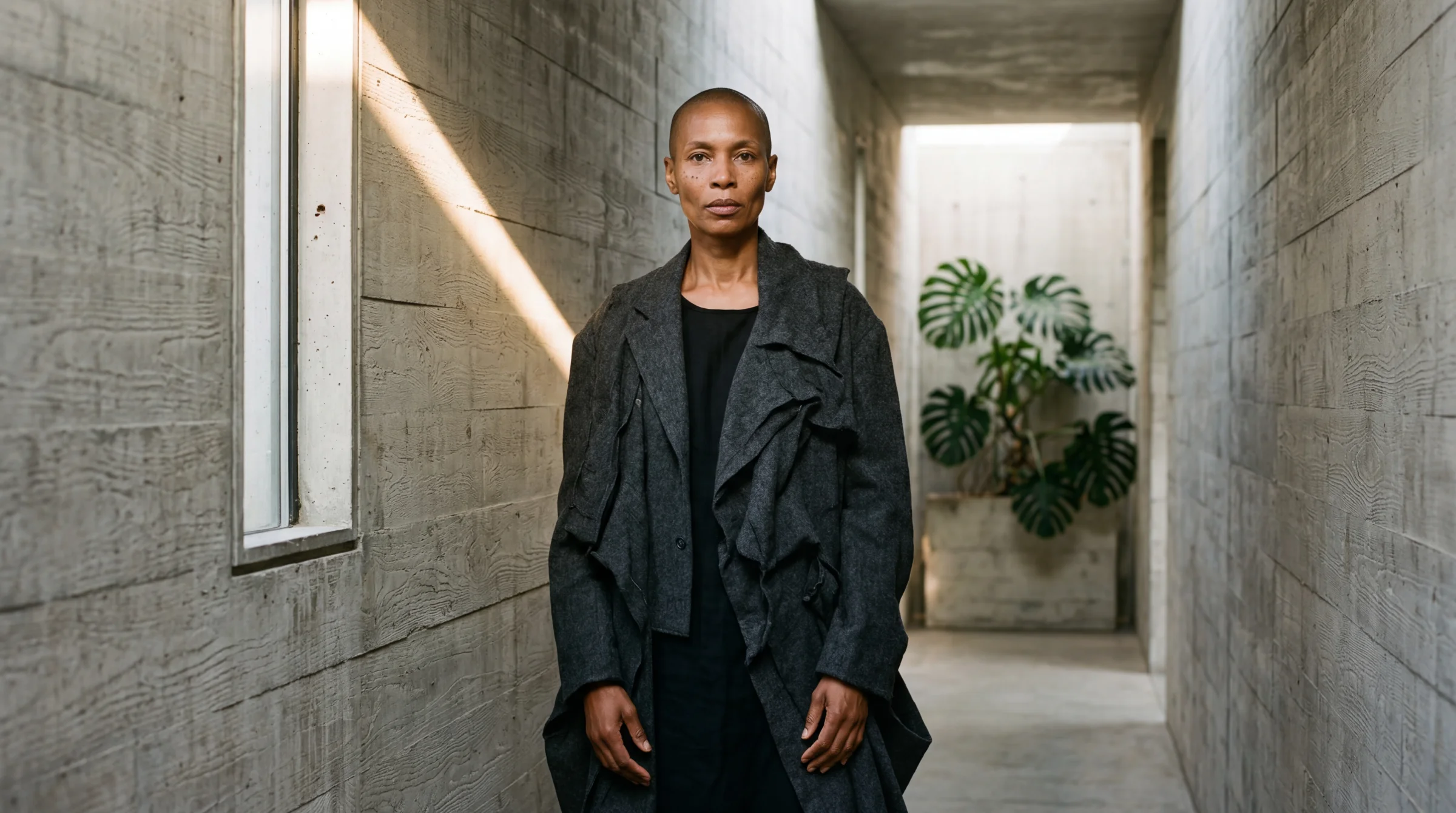 Chiaroscuro, crushed blacks. Dramatic, yes — but the shadows eat the detail. The wall texture is gone, the body merges into black. Too much.